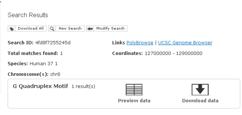 a screenshot of non-B DB Genomic Database Search Tools